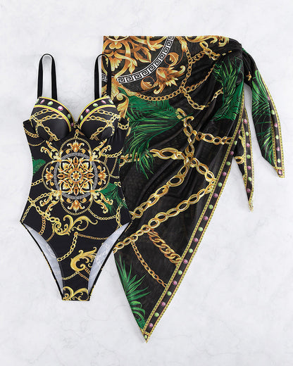 YASMINE™ | Maillot de bain push-up avec jupe de plage assortie