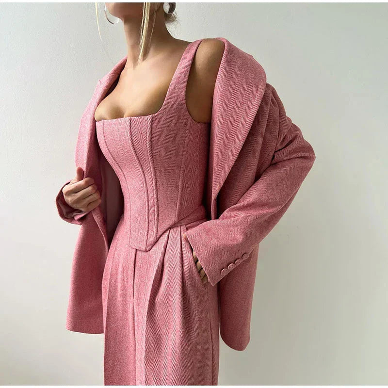 NOVAIRE™ | Ensemble blazer et corset avec pantalon taille haute