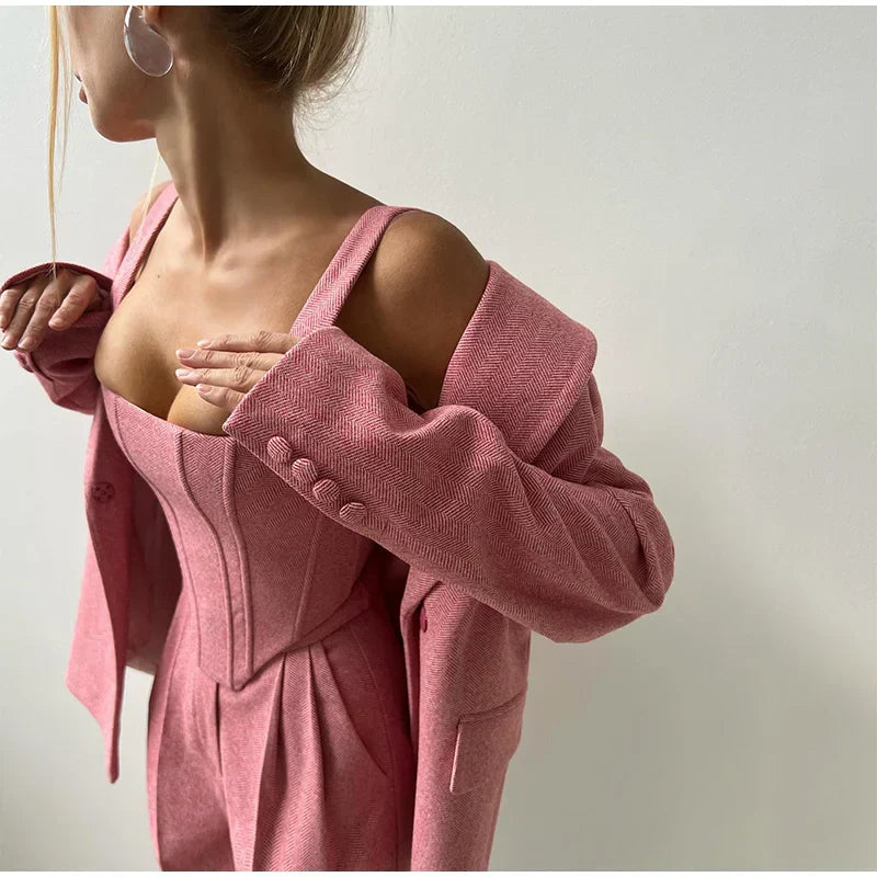 NOVAIRE™ | Ensemble blazer et corset avec pantalon taille haute