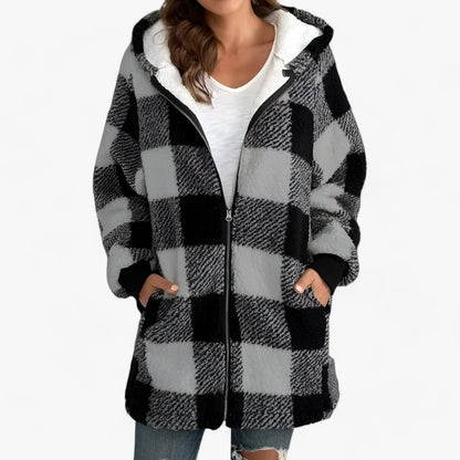 CARVENAMC | Manteau long oversize à carreaux avec capuche