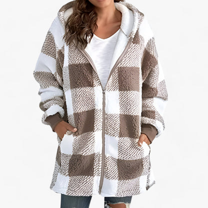 CARVENAMC | Manteau long oversize à carreaux avec capuche